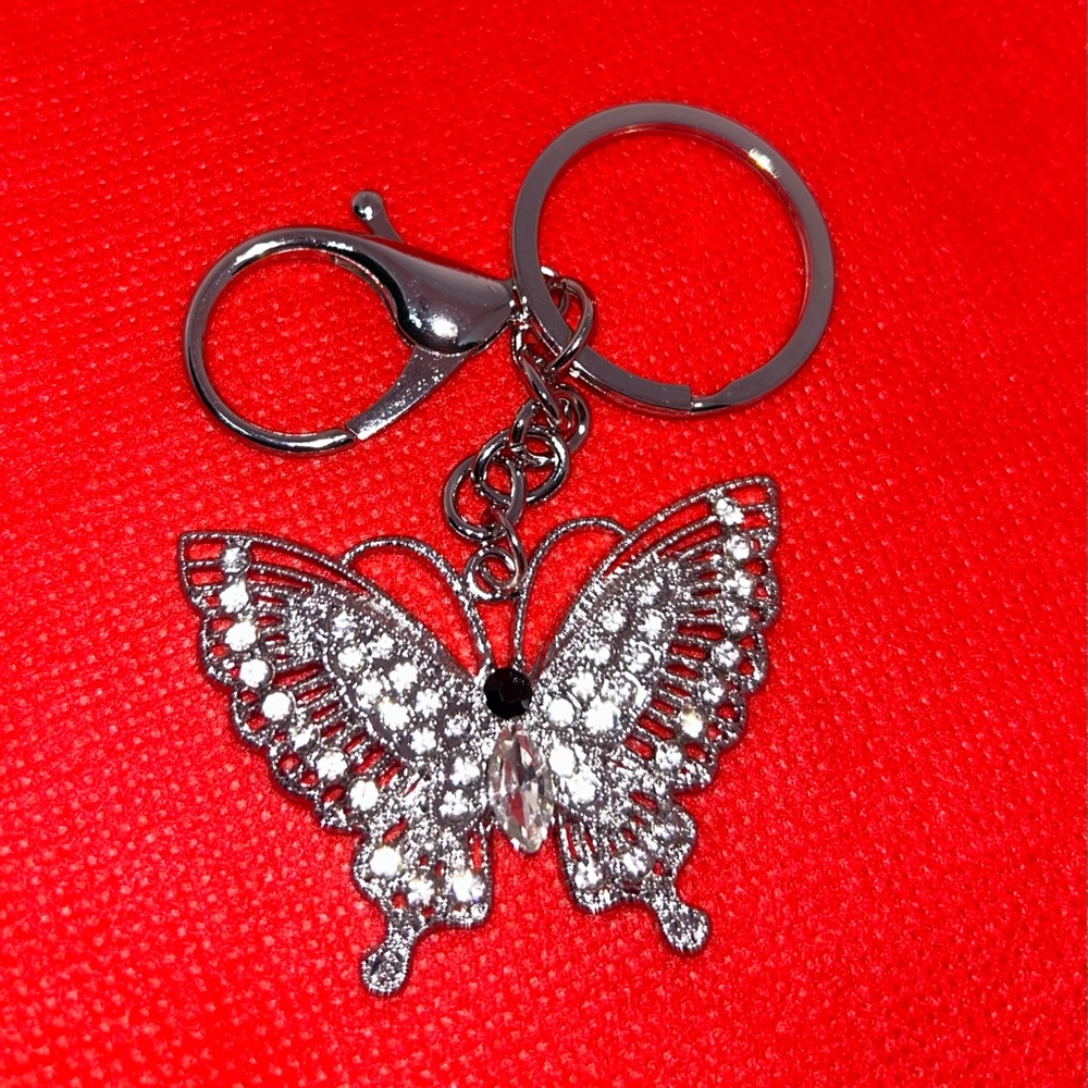 Silver Butterfly Keychain/Purse Charm with Rhinestones: NWT
